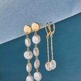 Coin Pearl Linear Earring